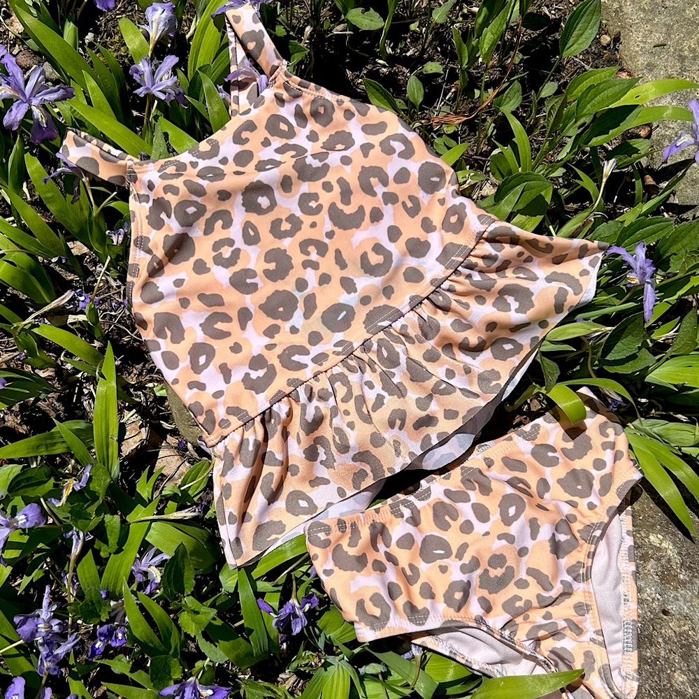 Coral Leopard Print 2-Piece Tankini Swimsuit Set Toddler Girl Size 3T Cat & Jack